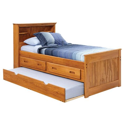 Pecan Bookcase Captains Twin Bed With, Twin Bookcase Captains Bed With Trundle